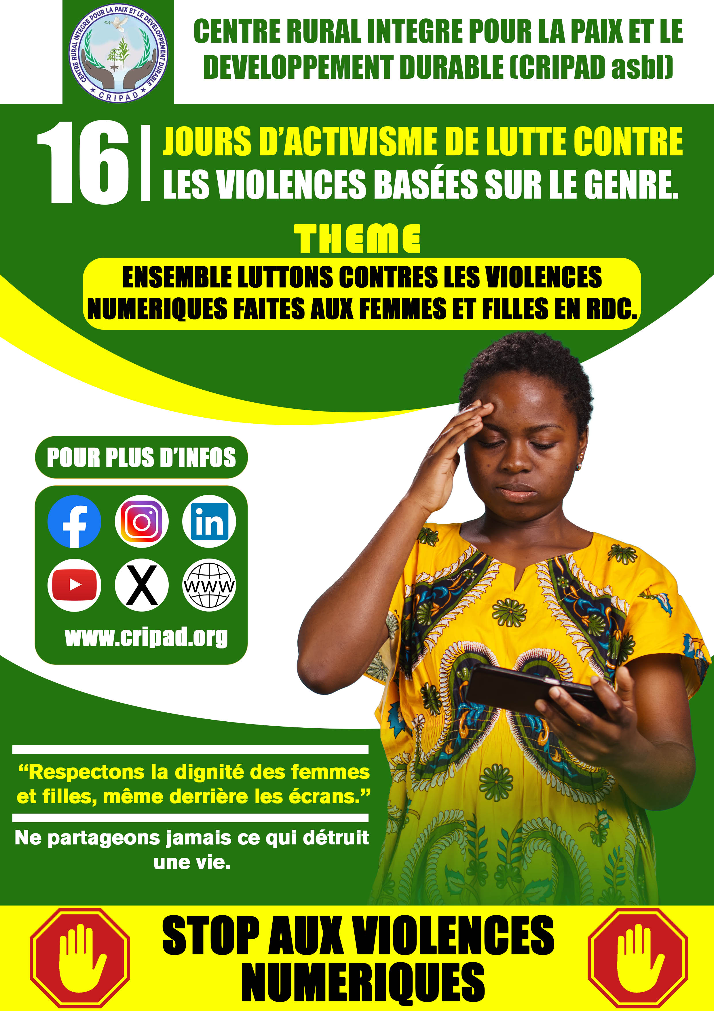 16 jours d’activisme, Thème : « Ensemble, luttons contre les violences numériques faites aux femmes et filles en RDC »